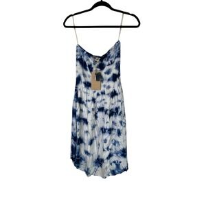 Riveria Sun NWT Tie Dye Smocked Blue Strapless‎ Sun Dress Women's Size Medium